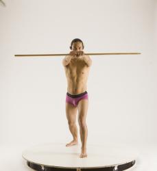 Man Adult Athletic Fighting with spear Standing poses Underwear Asian